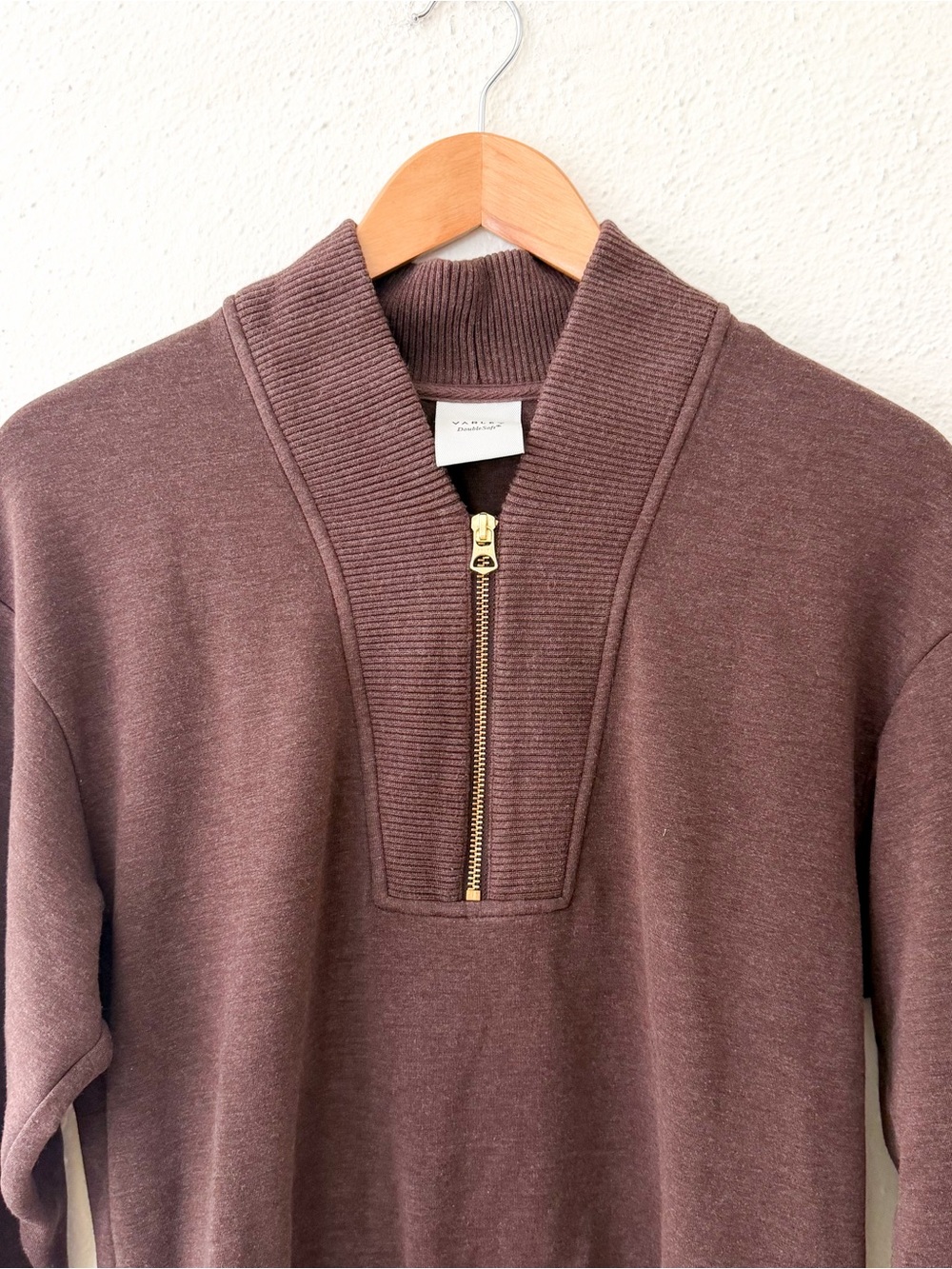 Varley Double Soft Sally Half-Zip Pullover Sweatshirt in Coffee Bean Marl - Picture 4 of 10